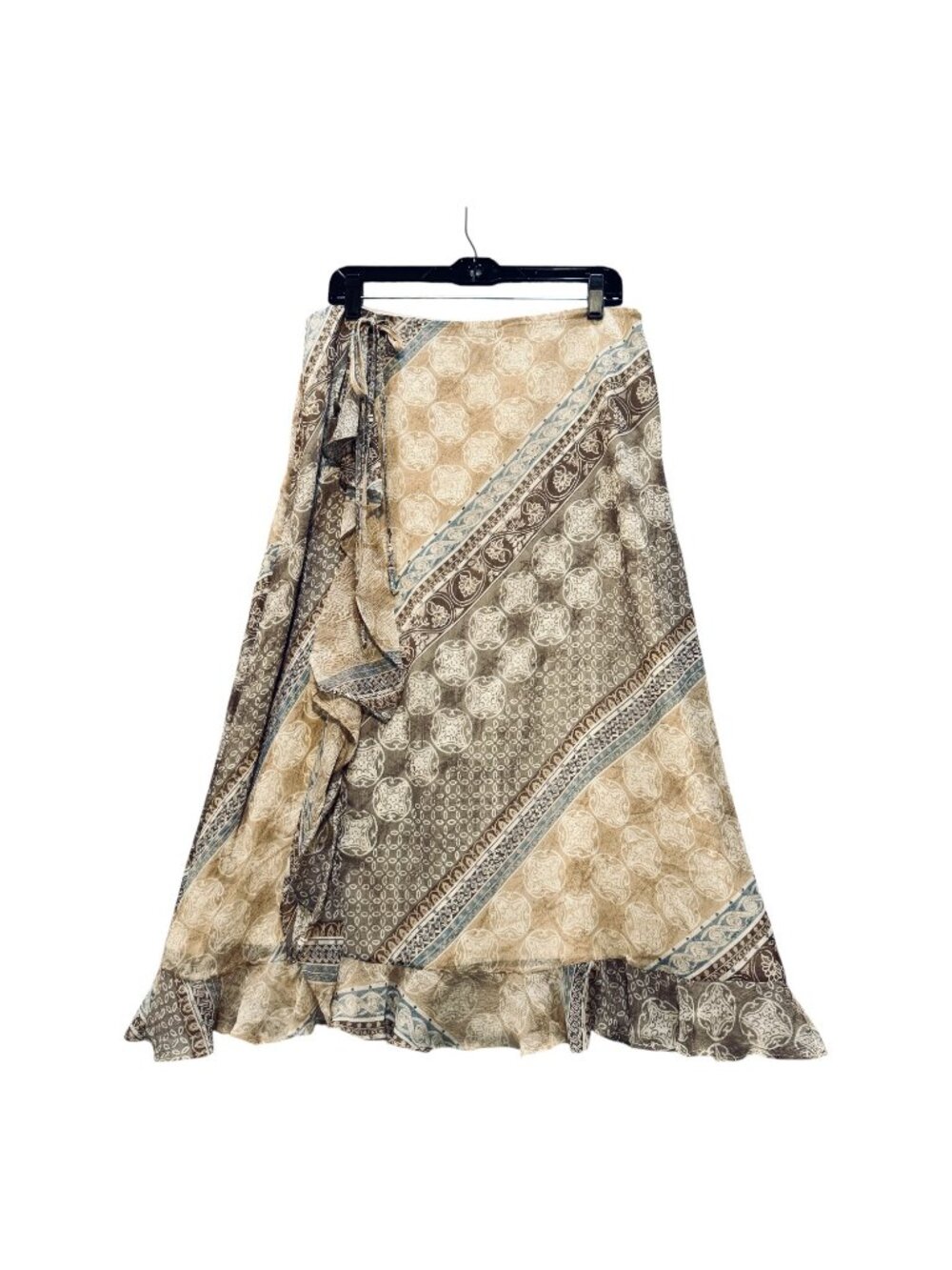 Vintage Boho Hippie Silk Midi Maxi Skirt Size 12 by Valerie Stevens Ruffle Hem